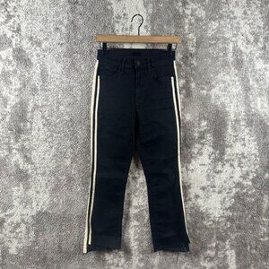 Mother Jeans 25 Womens Insider Crop Step Fray Hem Black Stretch White Side Strip